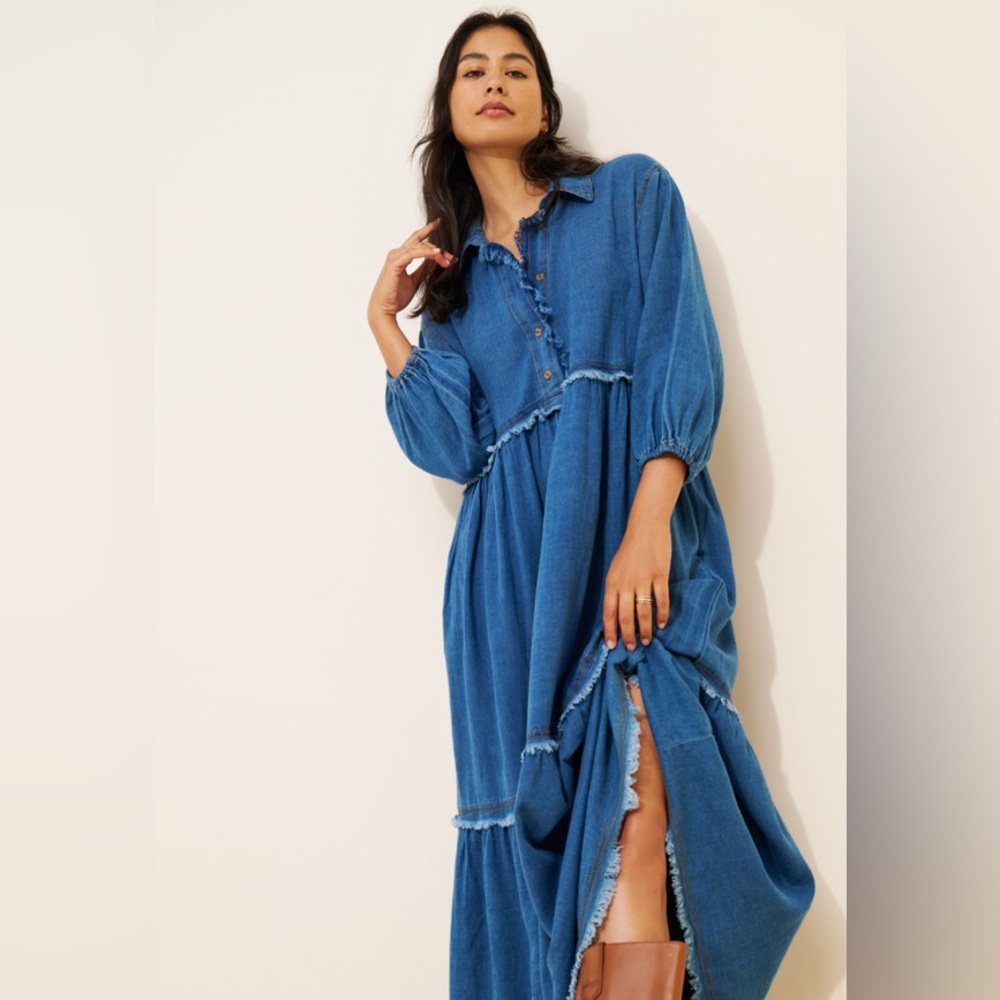 NWT Anthropologie Bettina Tiered Shirt Dress: Denim Edition
